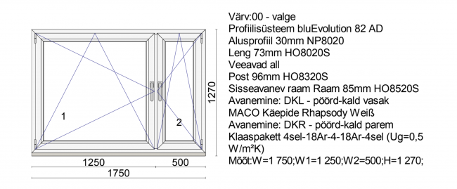 1750 x1270 mm